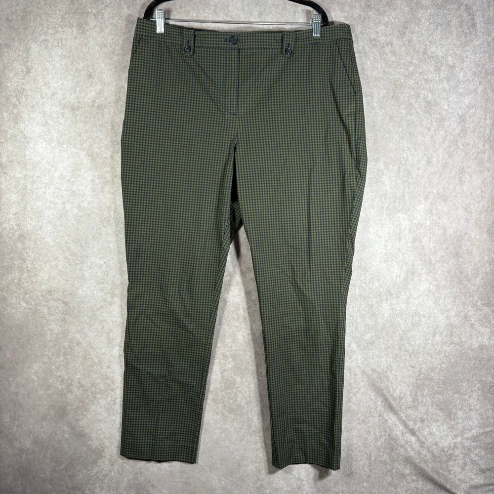 Brooks Brothers Pants Women 16 Green Gingham Check Stretch Cotton Ankle Trousers